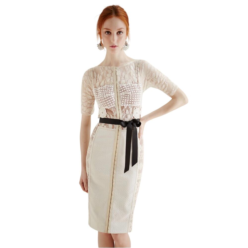 Byron Lars WMNS Embroidered Brocade “Carissma” Dress Ivory Lace/Crochet SZ S